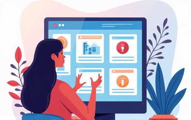 Illustration of person exploring options on a screen