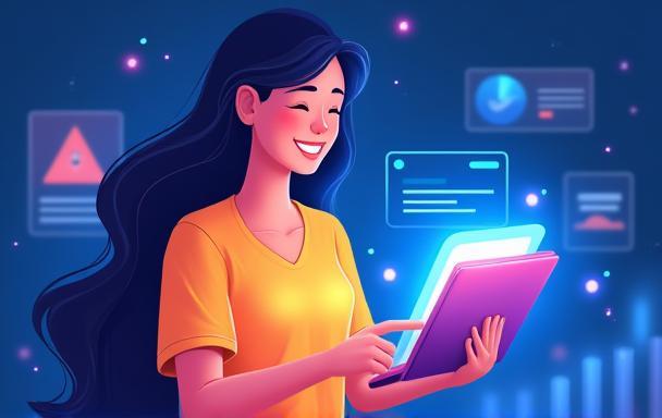 Illustration of a person reading a newsletter on a device